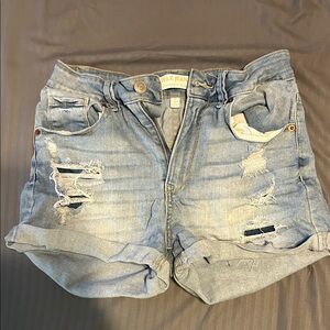 Wax Jean Women's Ripped Denim Shorts - Light Blue